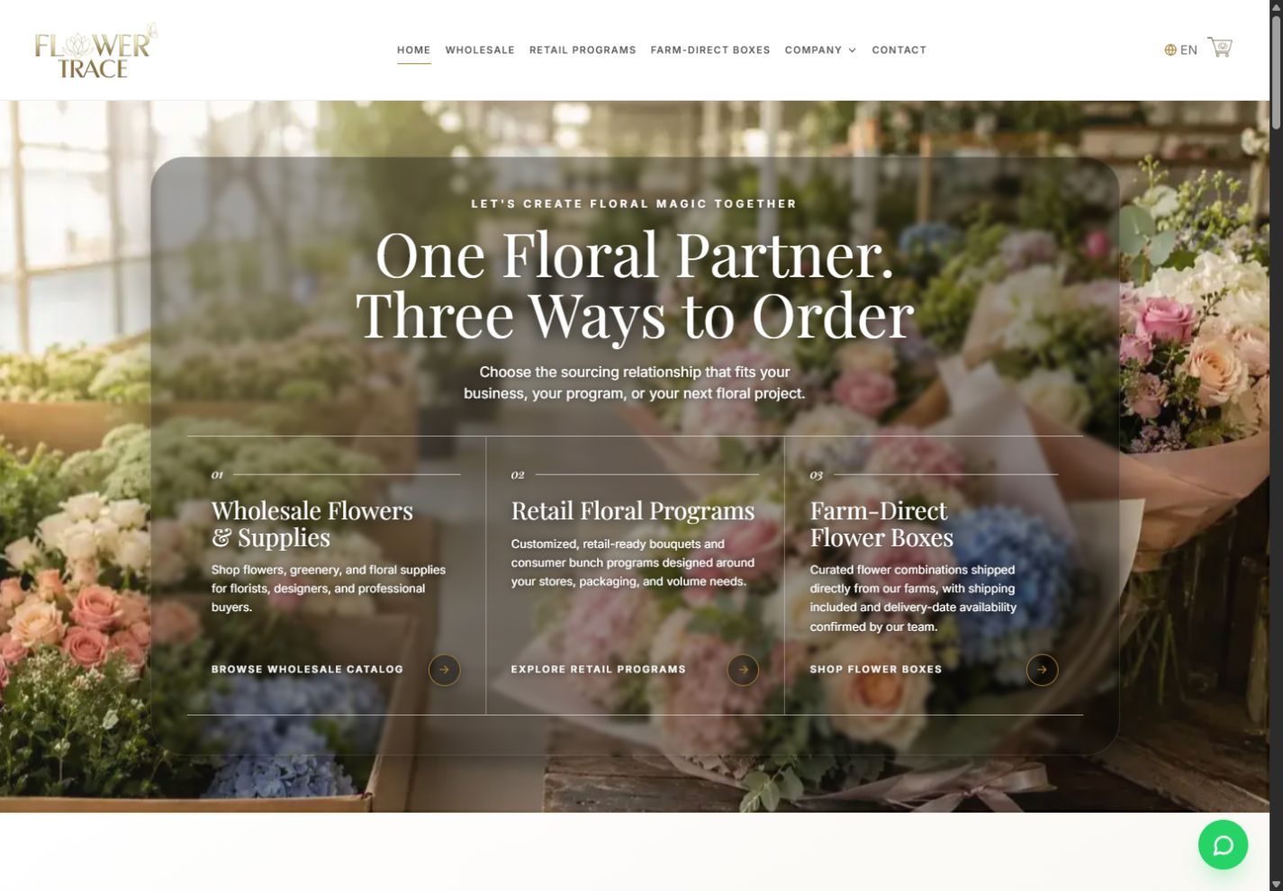 Captura desktop del sitio de Flower Trace
