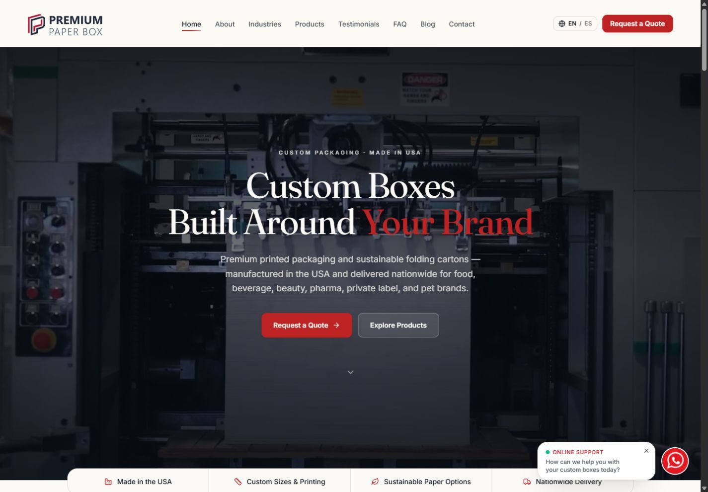 Captura desktop del sitio de Premium Paper Box